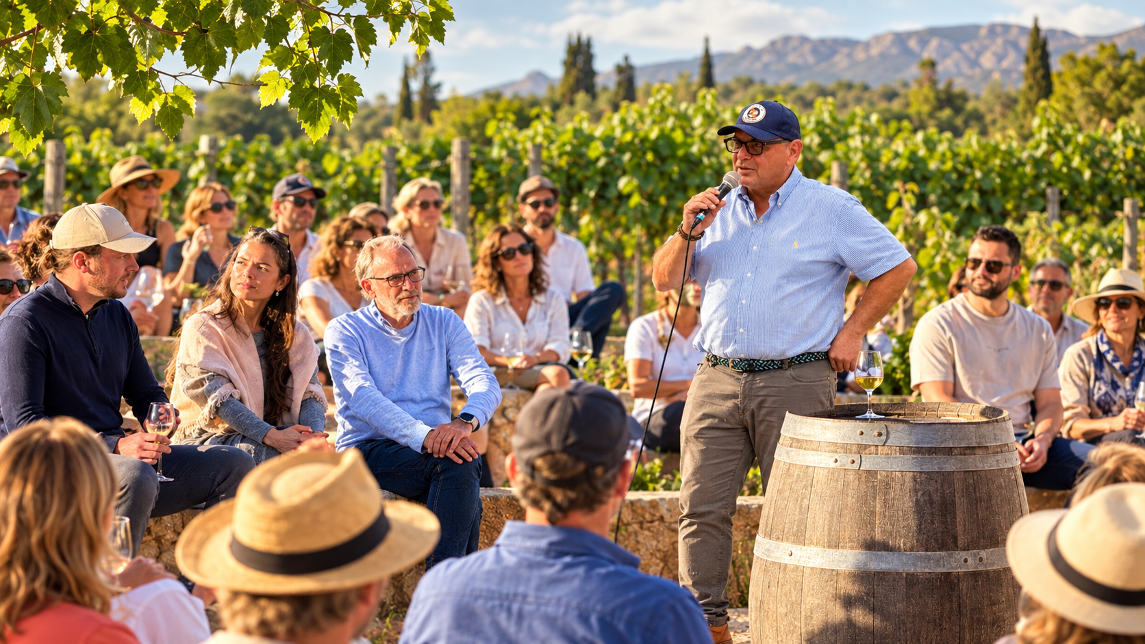 Michael Johannes giving a longevity talk to guests in the garden of Finca Can Blai